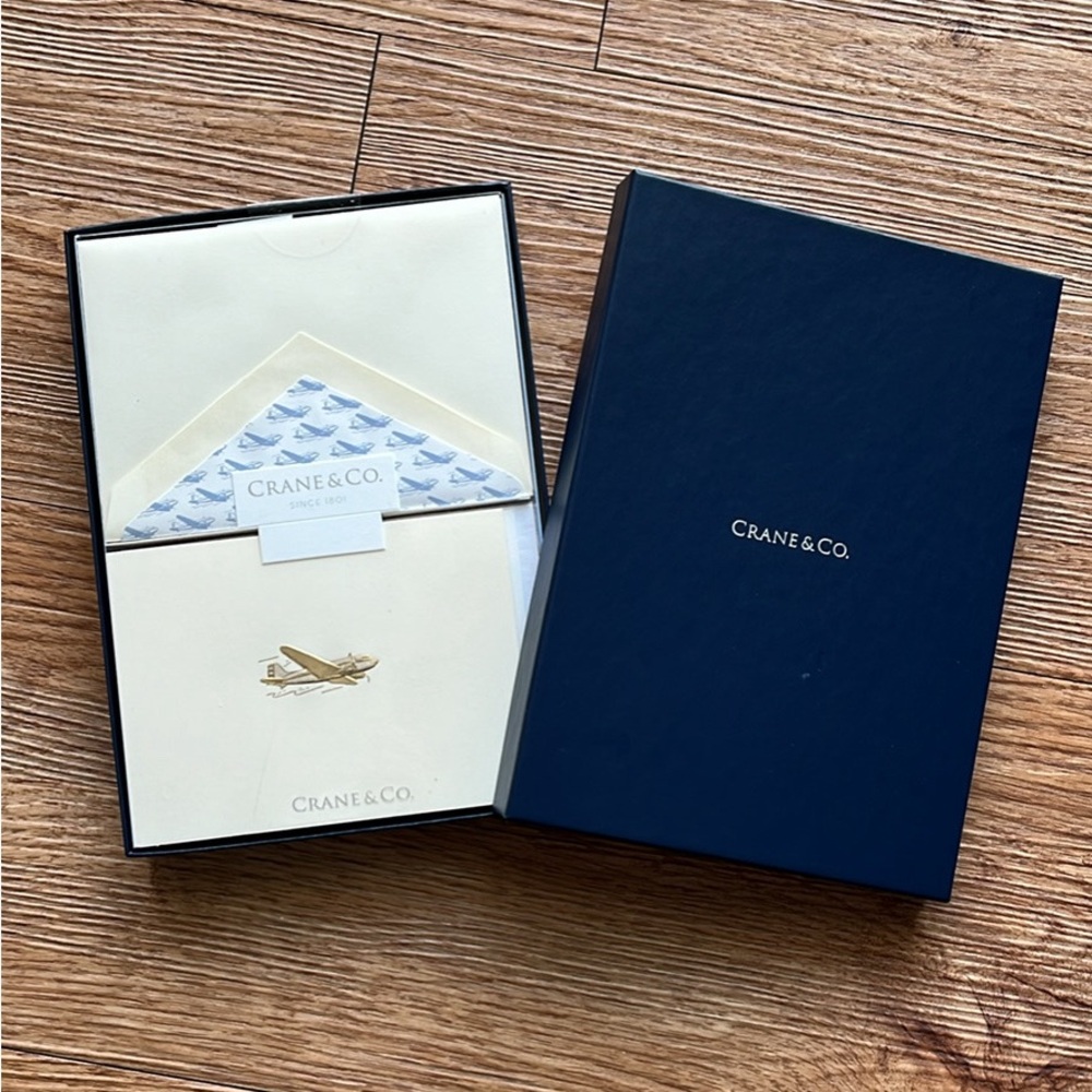CRANE & CO. Engraved Vintage Airplane Notecard Set of 10. New In Box!
